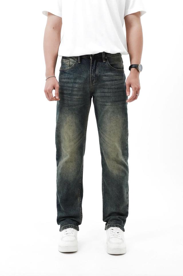 QUẦN JEAN REGULAR FIT XANH WASH PHỦ DƠ 250531