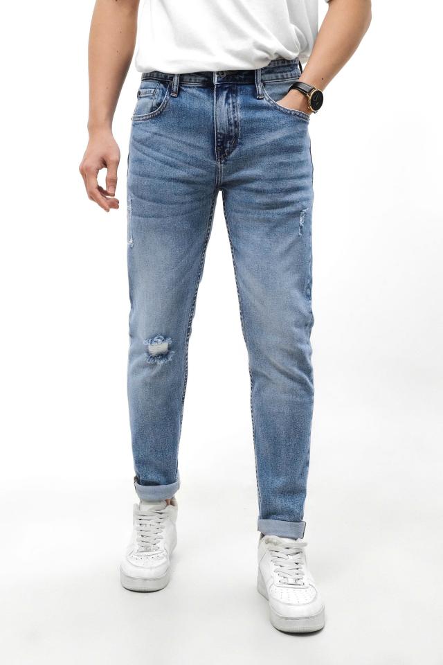QUẦN JEAN SLIM FIT XANH RÁCH 241147