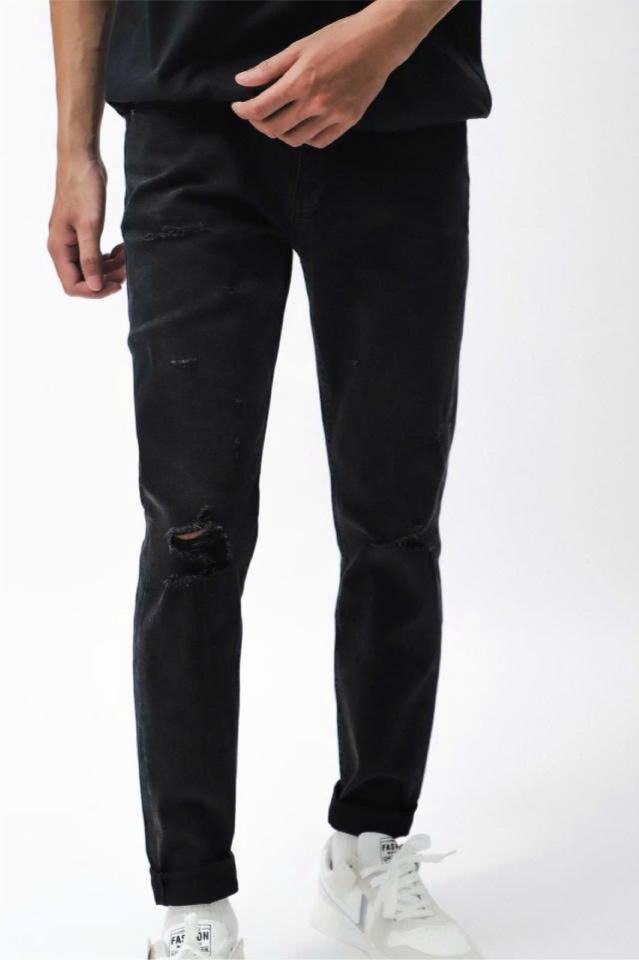 QUẦN JEAN SLIM FIT XÁM ĐEN 3D RÁCH ĐÙI GỐI 220813